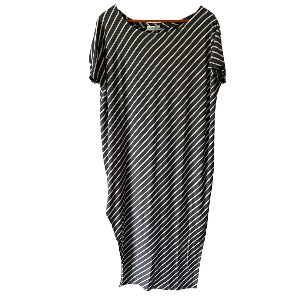 Kidsform Gray Maxi Dress / Coverup‎ White Diagonal Striping Womens Size XS NWT